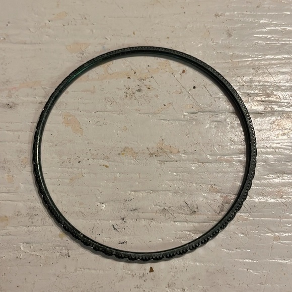 8” mixed metal silver tone w/raised embellishments stackable bangle bracelet - Picture 3 of 10